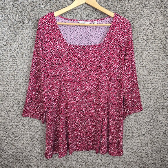 Susan Graver Top Womens Plus 2X Pink Liquid Knit Blouse Square‎ Neck Stretch - Picture 1 of 7